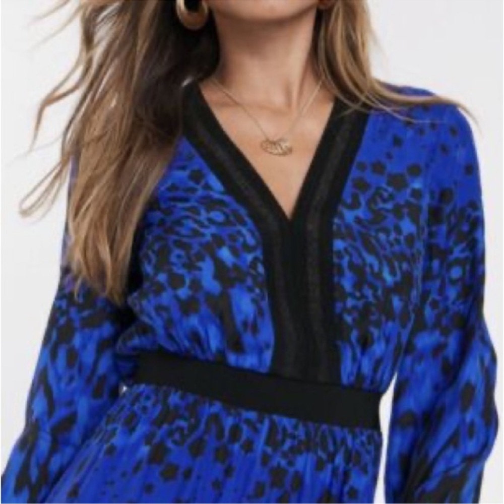 Blue Printed V-Neck Midi Dress TED BAKER MARYEMA 12 Large - Picture 2 of 12